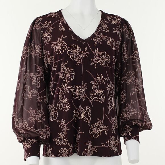 Calvin Klein Floral Print Chiffon Sleeve Blouse - Picture 2 of 5